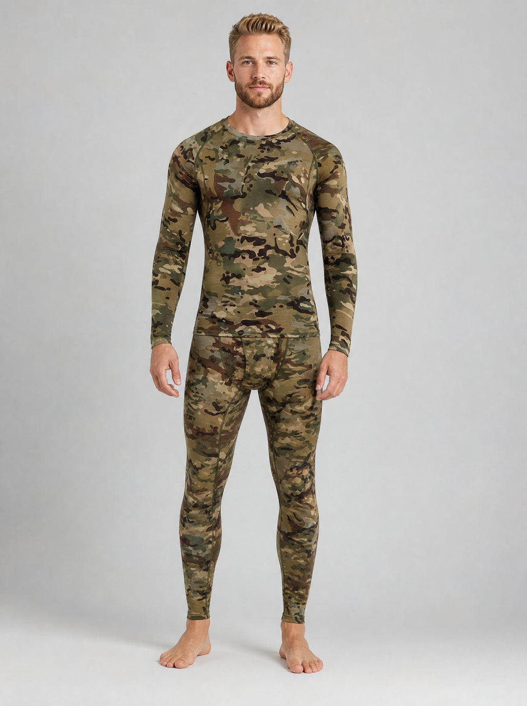 Men's Camo Thermal Base Layer Set in brown camo