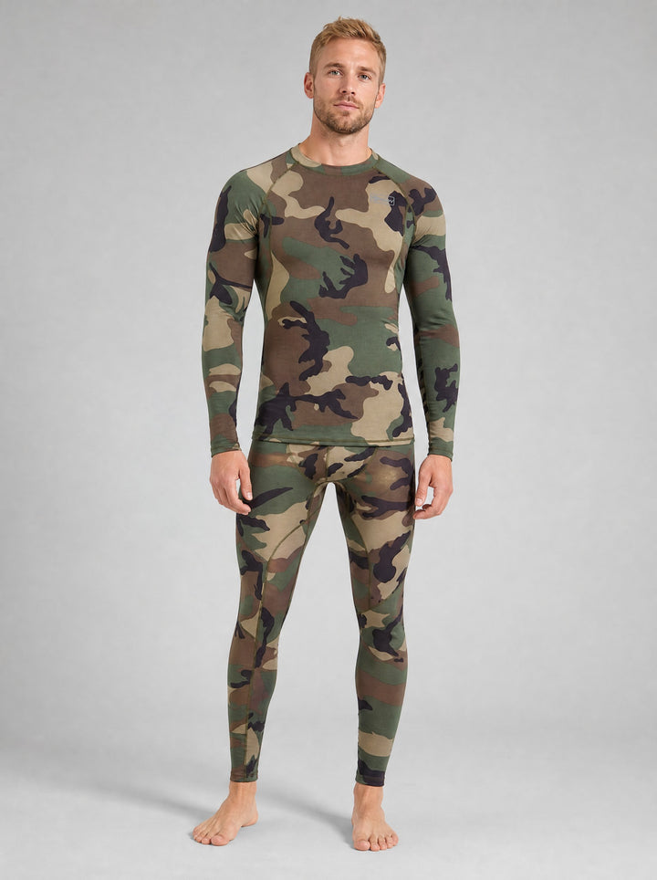 Men's Camo Thermal Base Layer Set in green camo