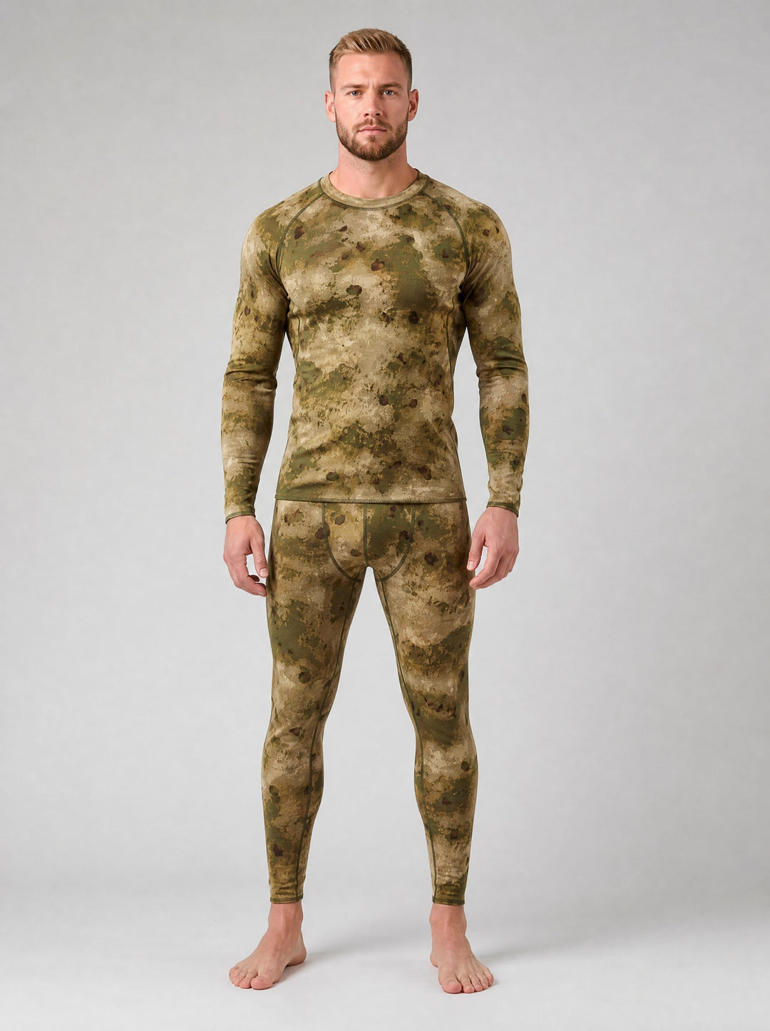 Men's Camo Thermal Base Layer Set in sand camo