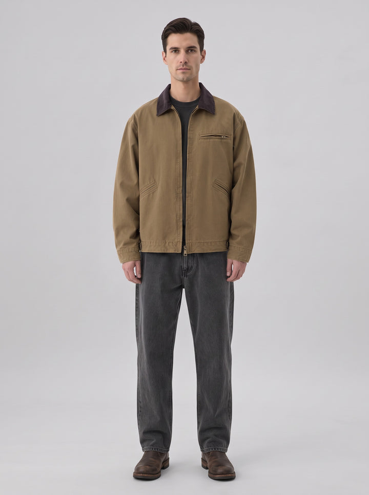 Men's Canvas Barn Jacket with Corduroy Collar in brown