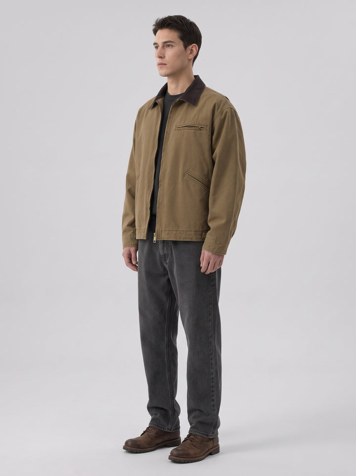 Men's Canvas Barn Jacket with Corduroy Collar in brown