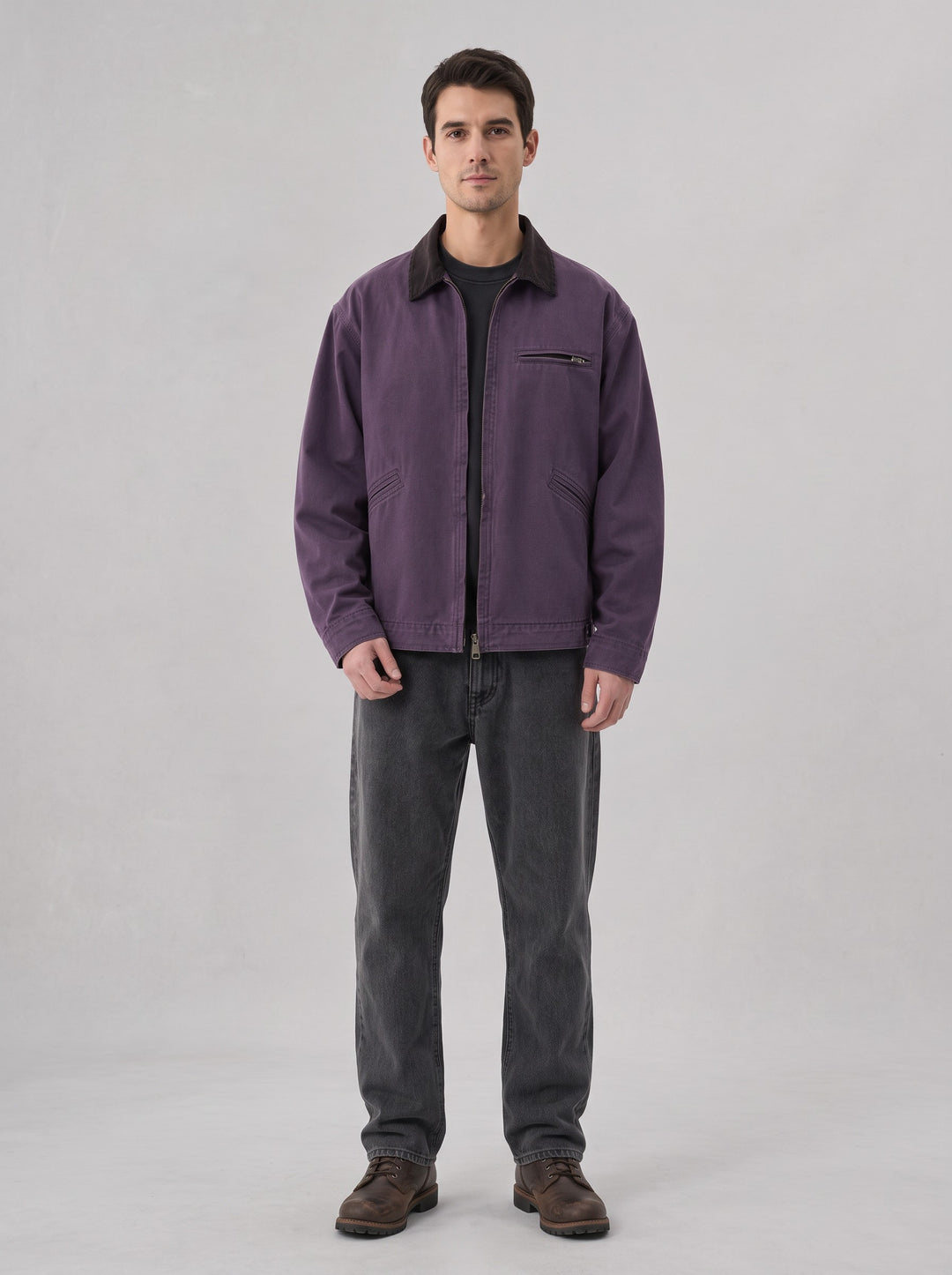 Men's Canvas Barn Jacket with Corduroy Collar in purple