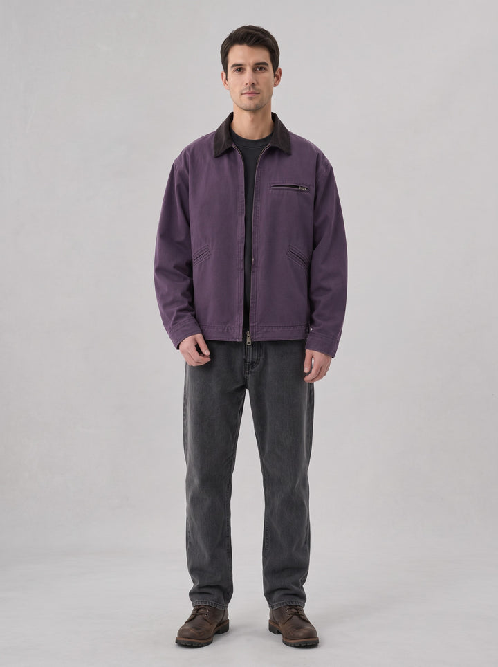 Men's Canvas Barn Jacket with Corduroy Collar in purple