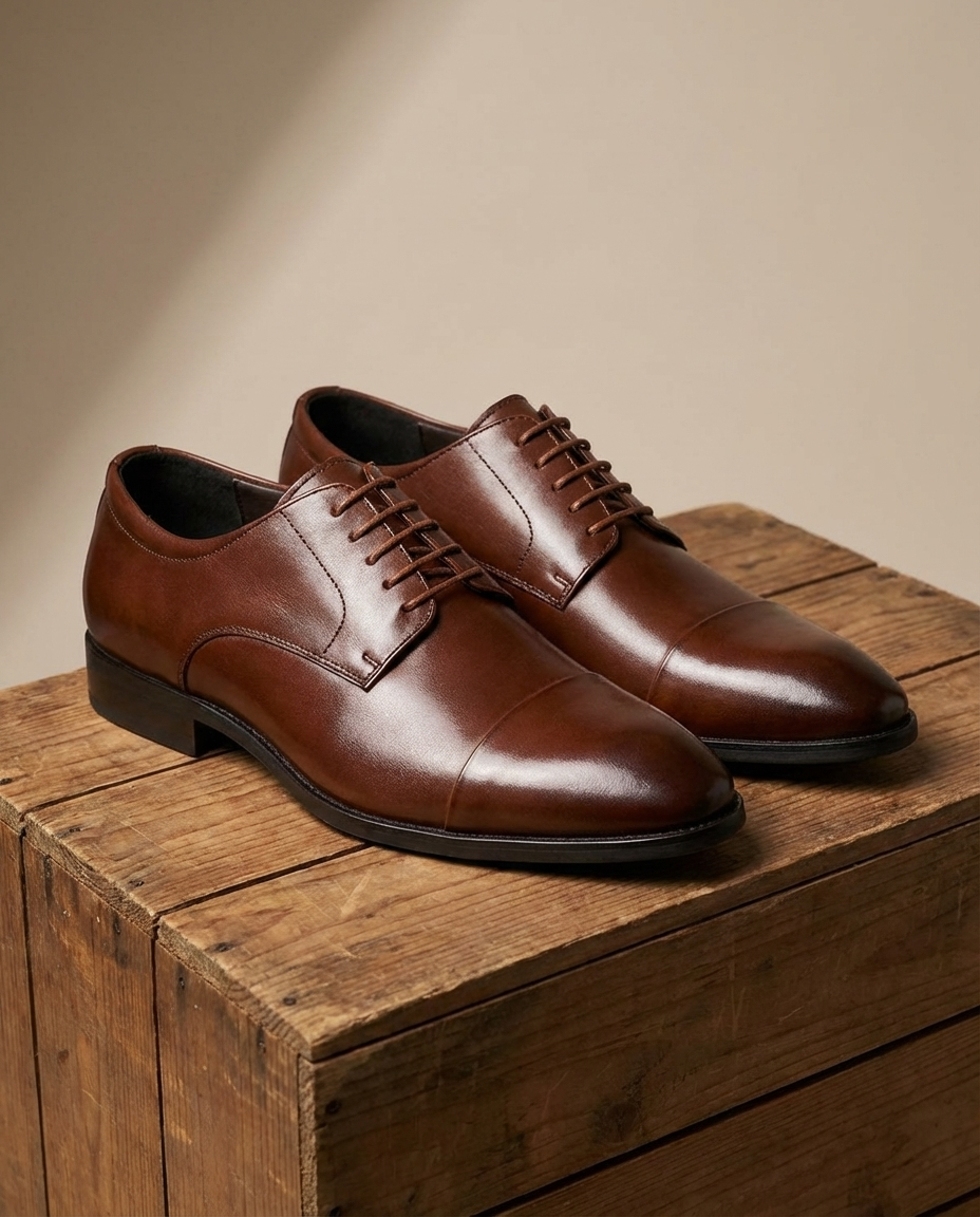 Men's cap toe Oxford shoes with closed lacing