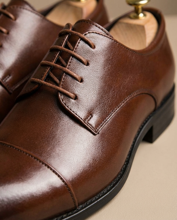 Men's cap toe Oxford shoes with closed lacing