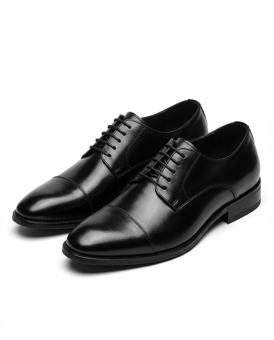 Men's cap toe Oxford shoes with closed lacing