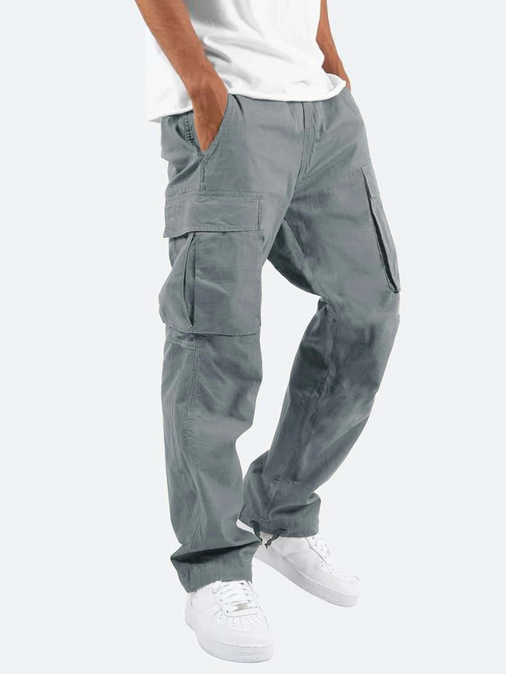 Men's relaxed cargo trousers with side pockets and cuffed hems