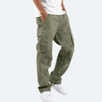 Men's relaxed cargo trousers with side pockets and cuffed hems