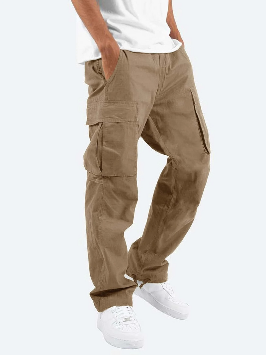 Men's relaxed cargo trousers with side pockets and cuffed hems