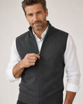Men's sleeveless knitted zip-up vest with stand collar and ribbed trims