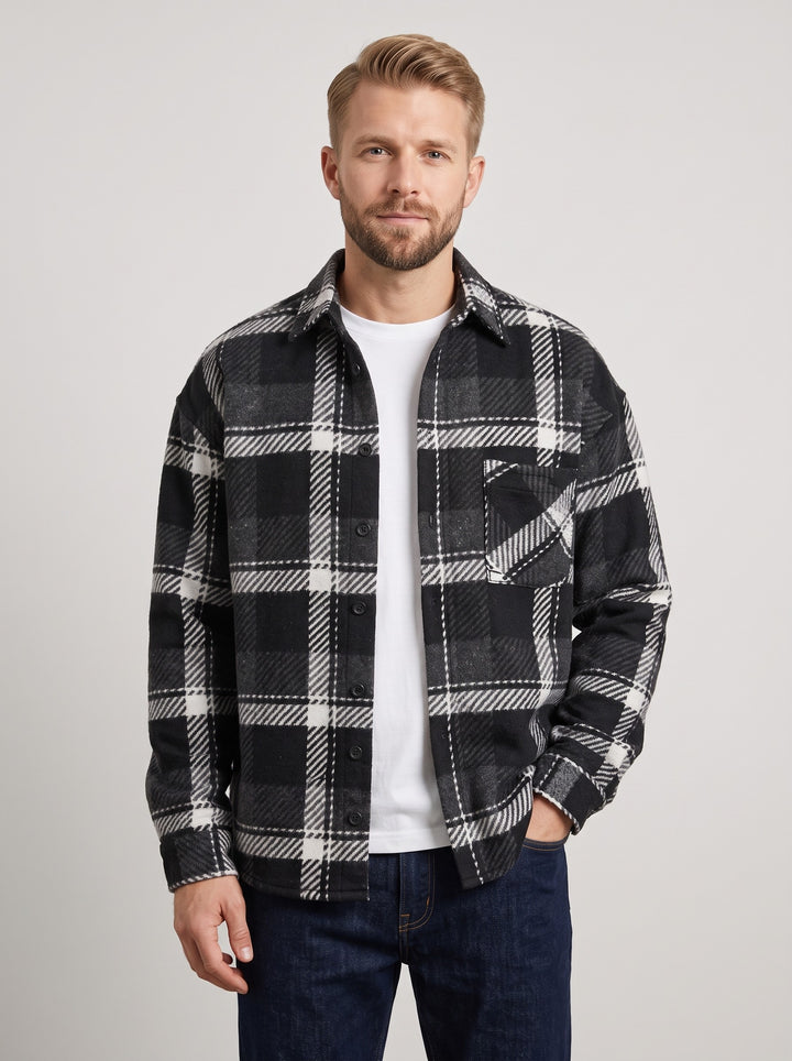 Men's Checked Flannel Overshirt in black