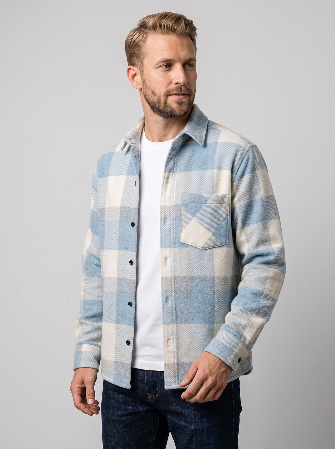 Men's Checked Flannel Overshirt in blue