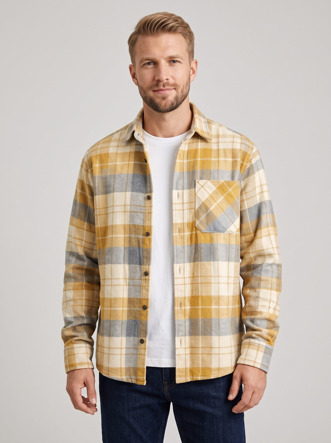 Men's Checked Flannel Overshirt in yellow