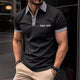 Men's short sleeve knit polo shirt with checkered trim