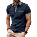 Men's short sleeve knit polo shirt with checkered trim