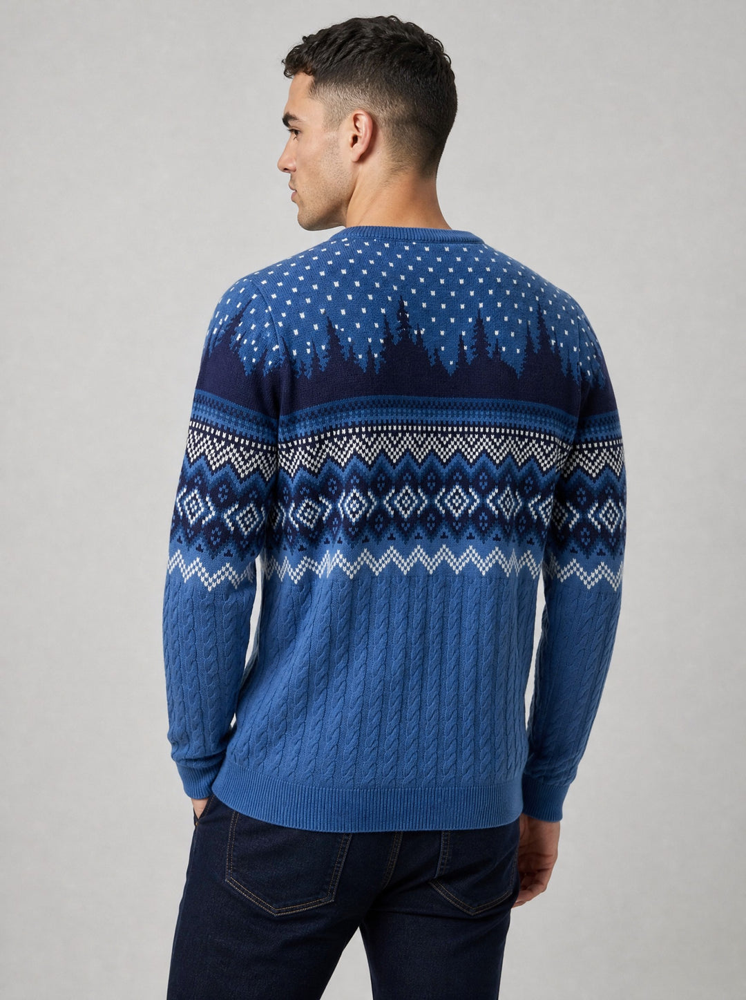 Men's Fair Isle Reindeer Christmas Jumper in blue