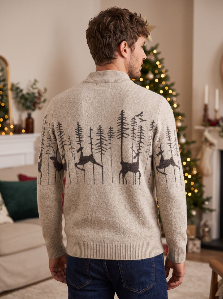 Men's Reindeer Christmas Jumper in beige