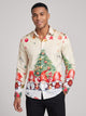 Men's Christmas Tuxedo Print Party Shirt in cream christmas