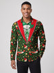 Men's Christmas Tuxedo Print Party Shirt in green