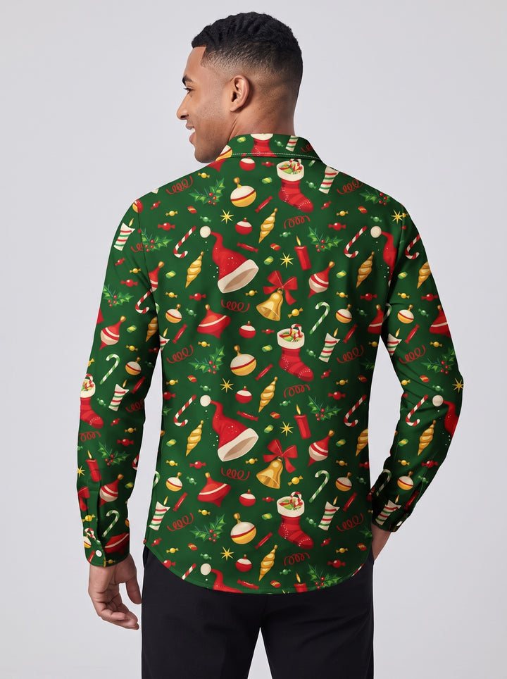 Men's Christmas Tuxedo Print Party Shirt in green