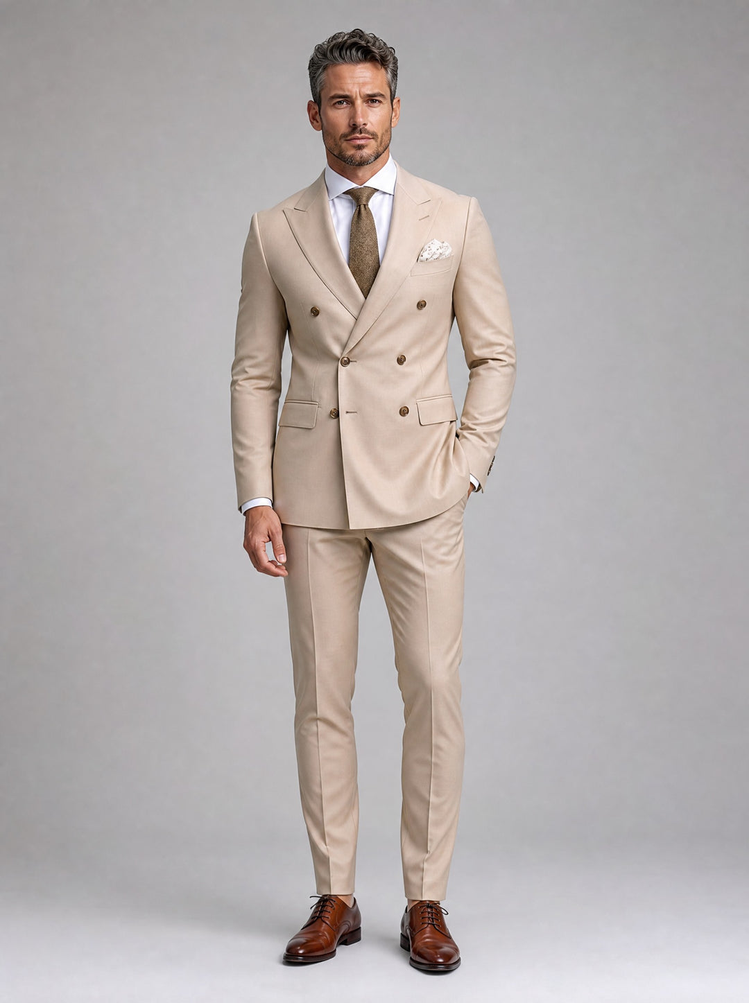 Men's Double-Breasted Two-Piece Suit in beige