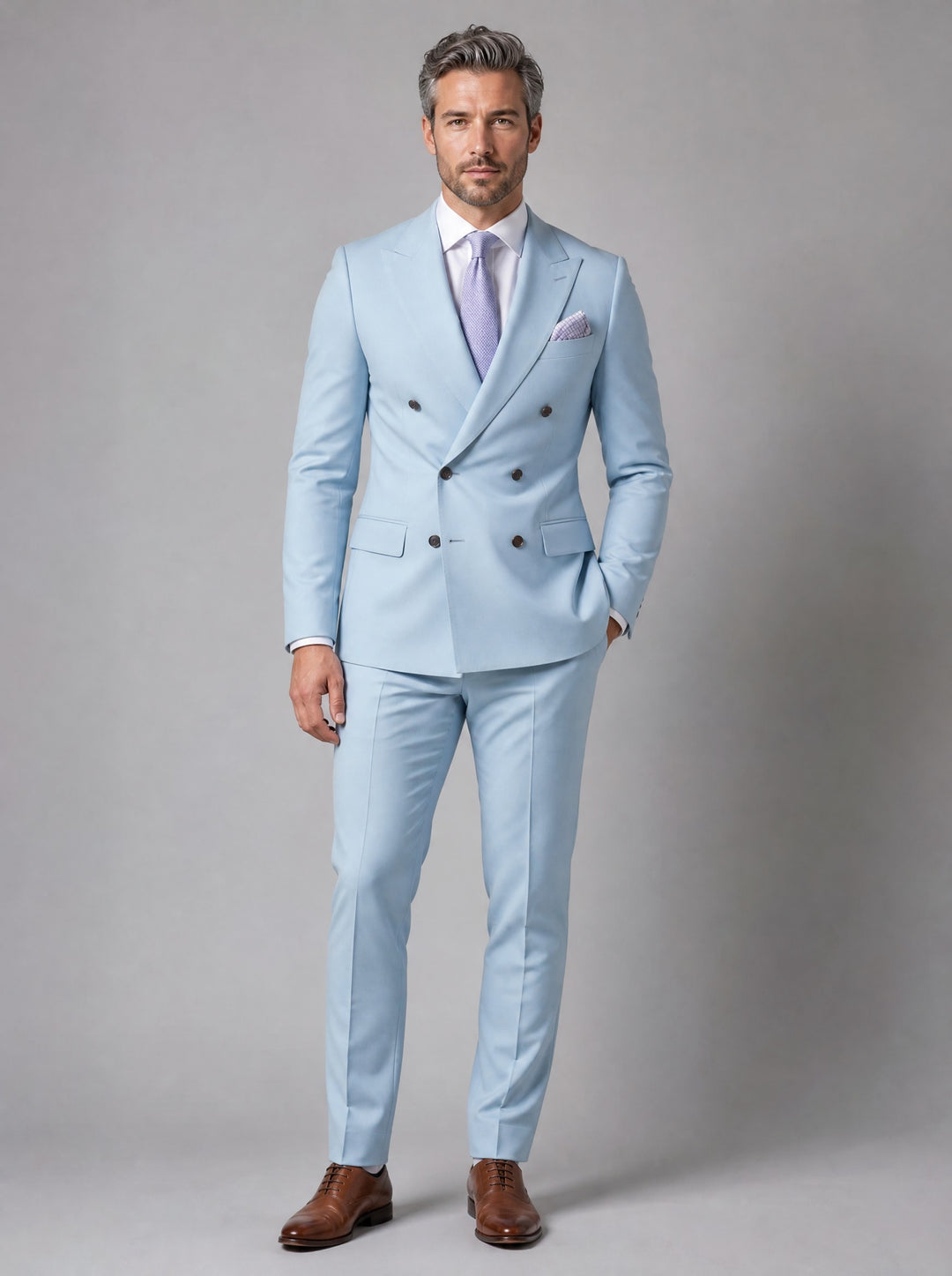 Men's Double-Breasted Two-Piece Suit in light blue