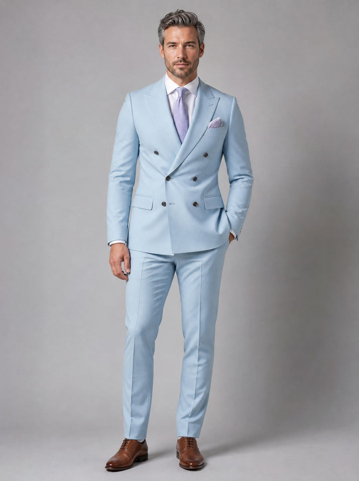 Men's Double-Breasted Two-Piece Suit in light blue