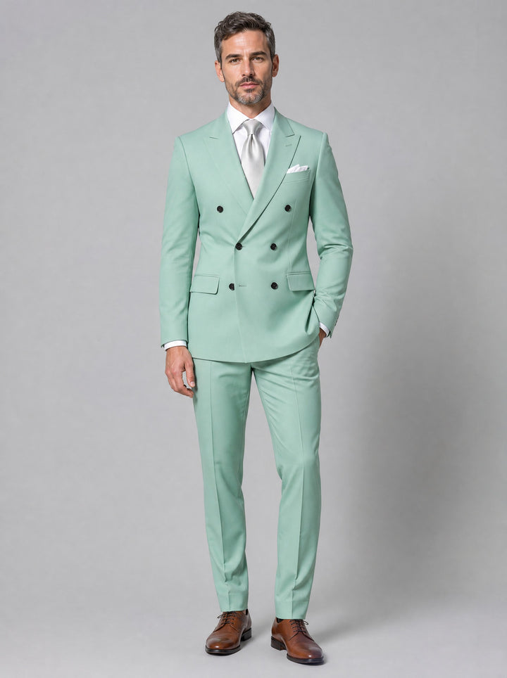 Men's Double-Breasted Two-Piece Suit in mint green