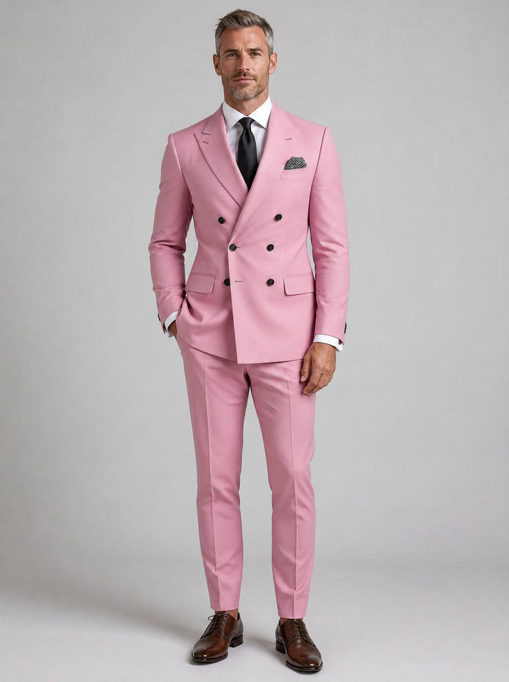 Men's Double-Breasted Two-Piece Suit in pink