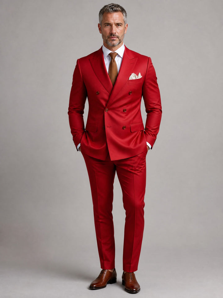 Men's Double-Breasted Two-Piece Suit in red