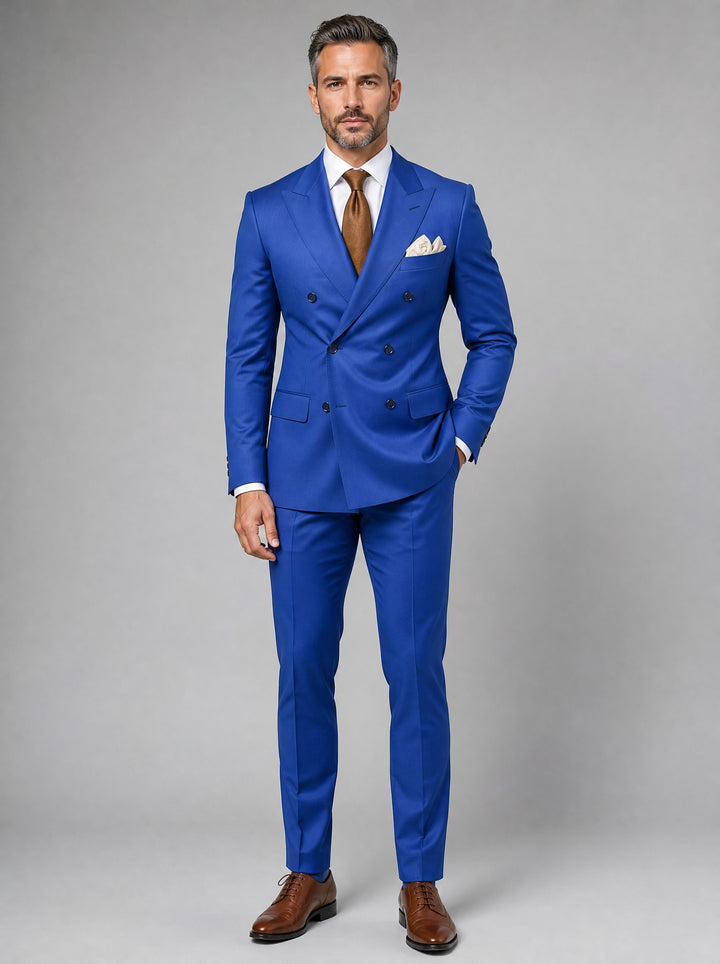 Men's Double-Breasted Two-Piece Suit in royal blue