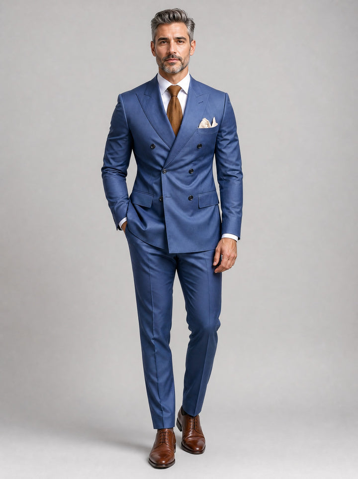 Men's Double-Breasted Two-Piece Suit in steel blue