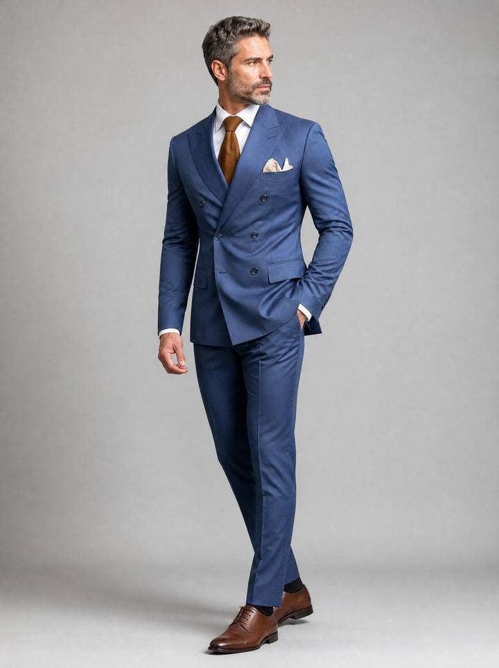 Men's Double-Breasted Two-Piece Suit in steel blue