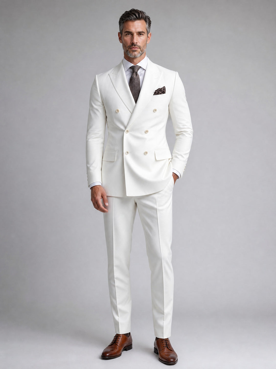 Men's Double-Breasted Two-Piece Suit in white