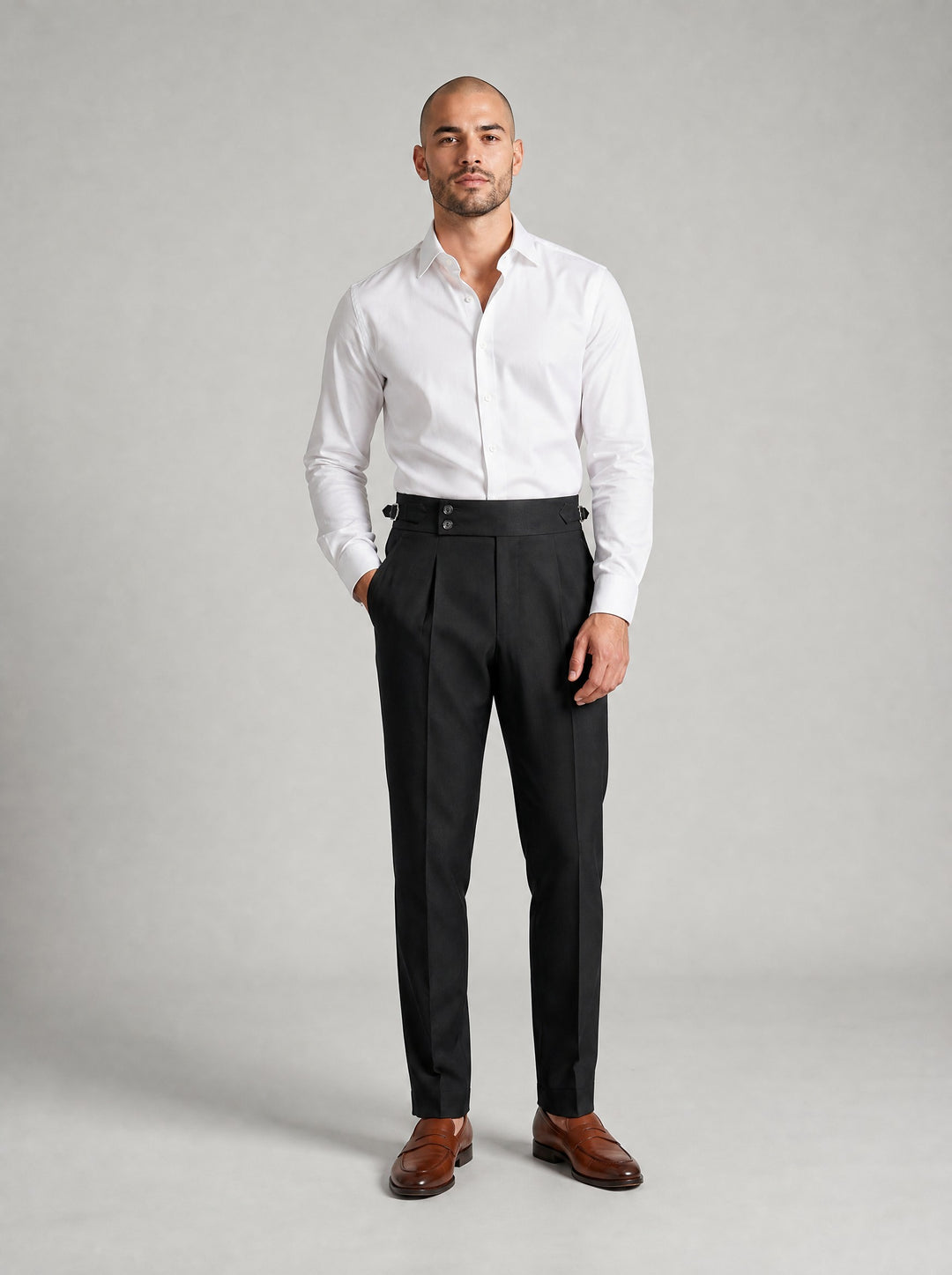 Men's Double Pleat High Waist Trousers in black