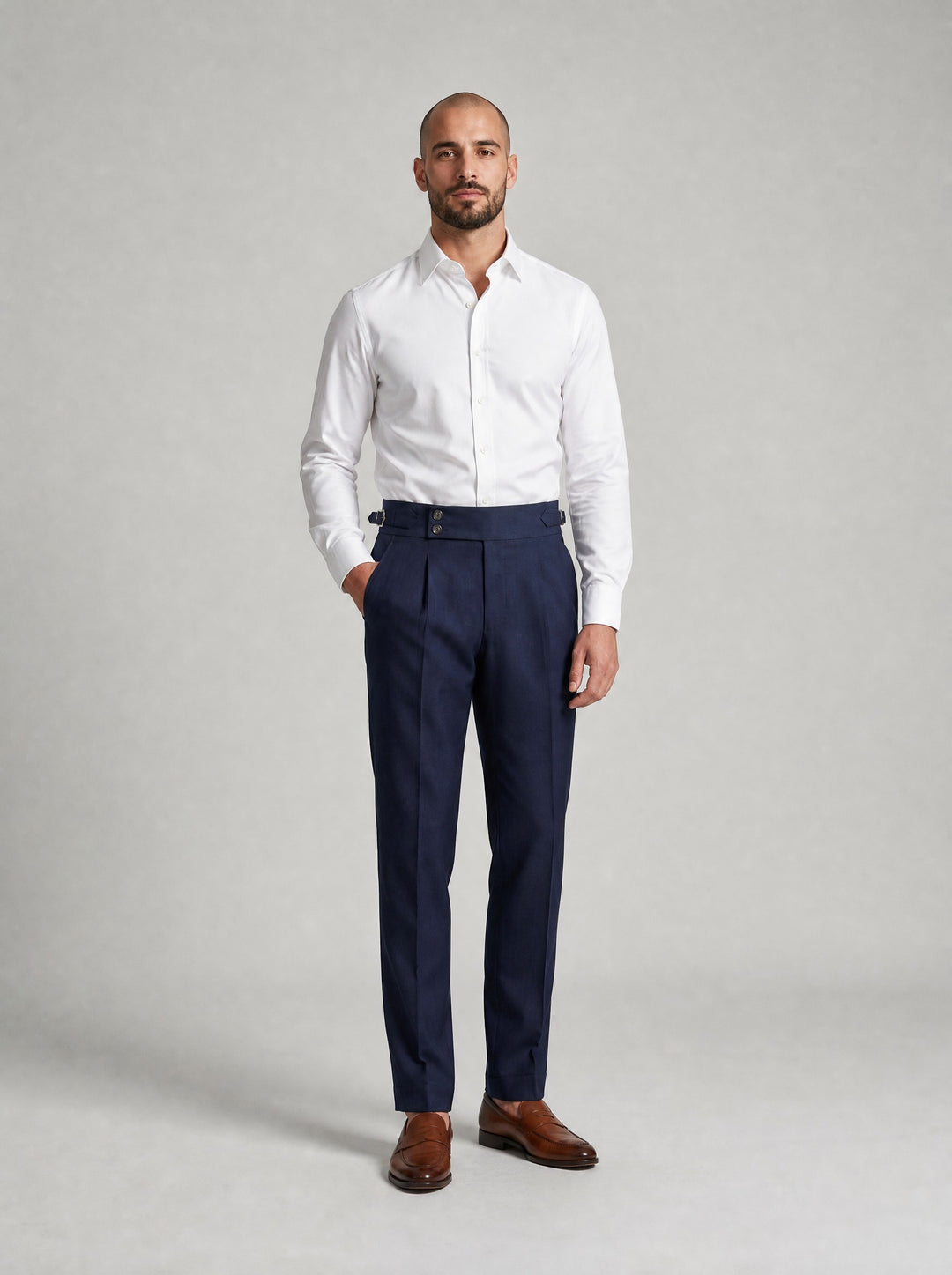 Men's Double Pleat High Waist Trousers in navy