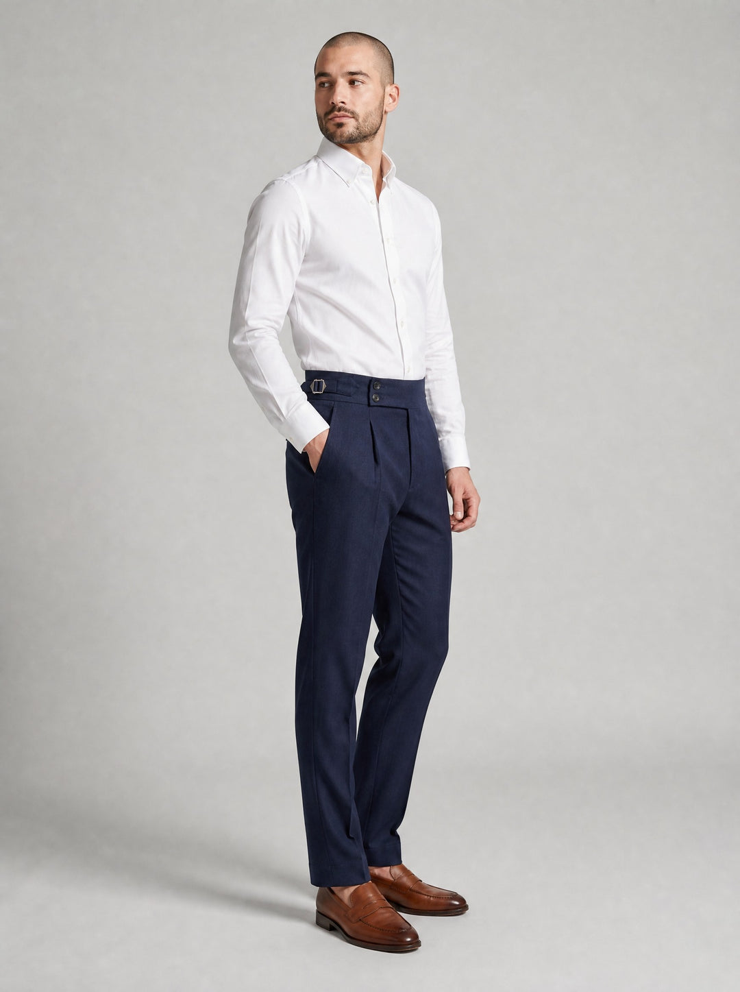 Men's Double Pleat High Waist Trousers in navy