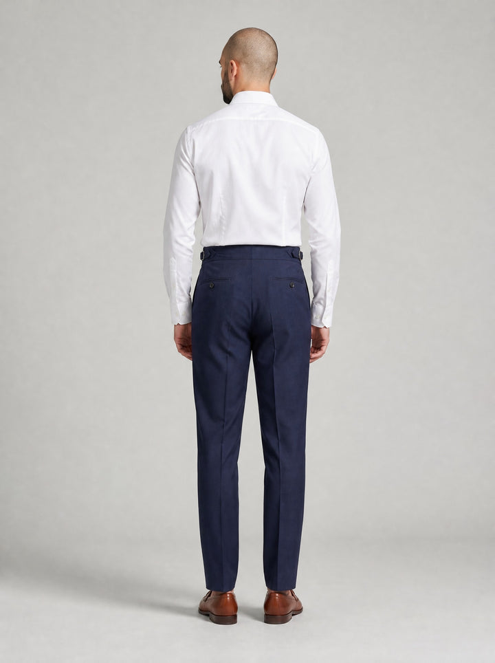Men's Double Pleat High Waist Trousers in navy