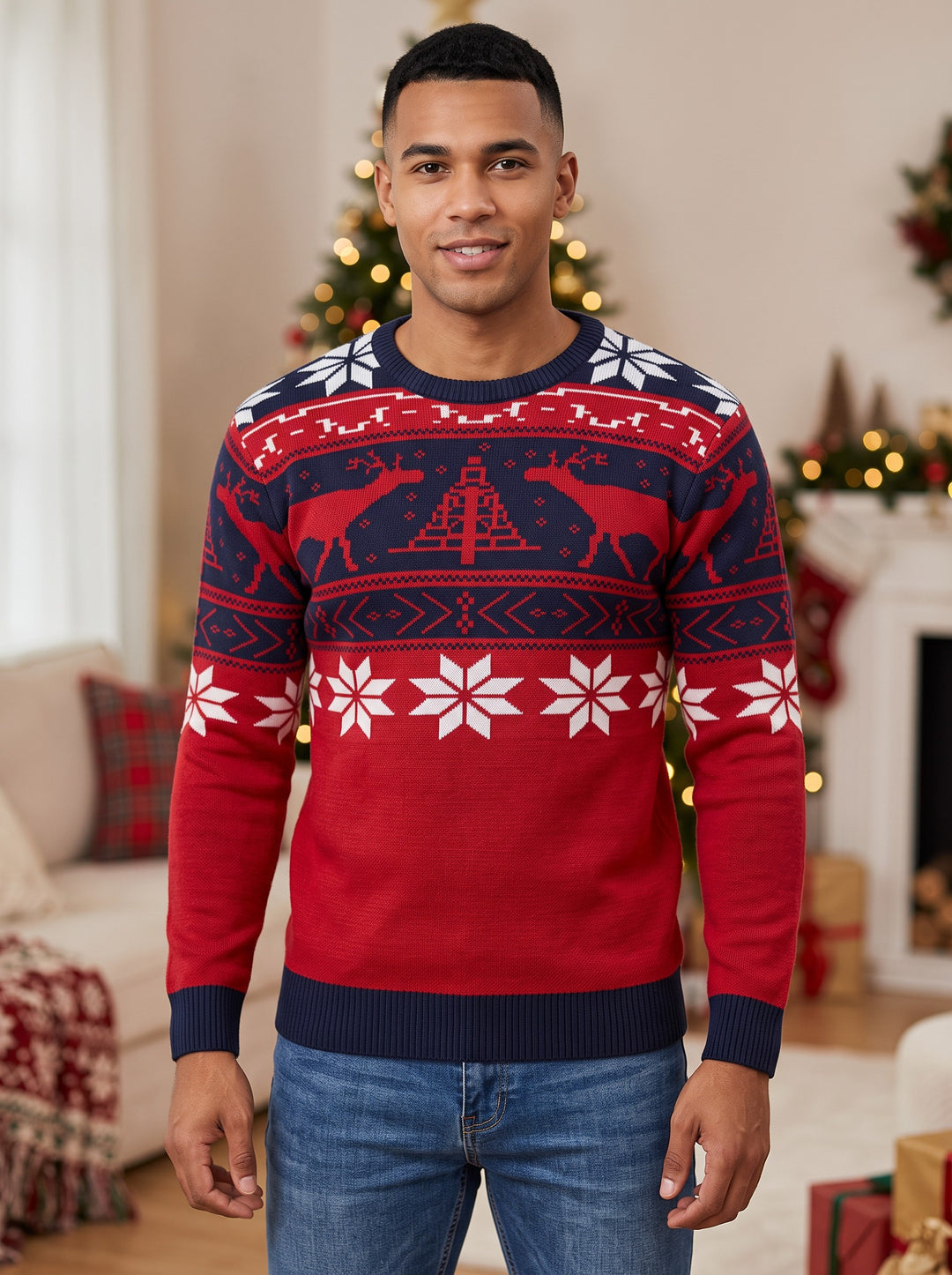 Men's Fair Isle Christmas Jumper in red