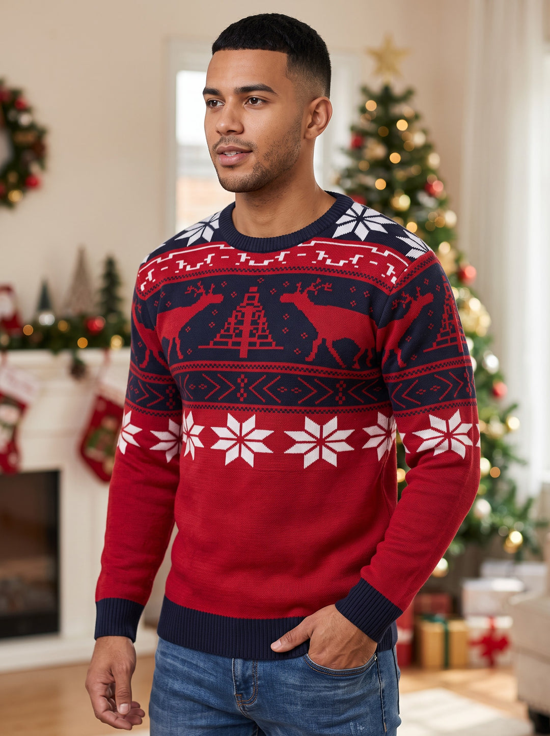 Men's Fair Isle Christmas Jumper in red