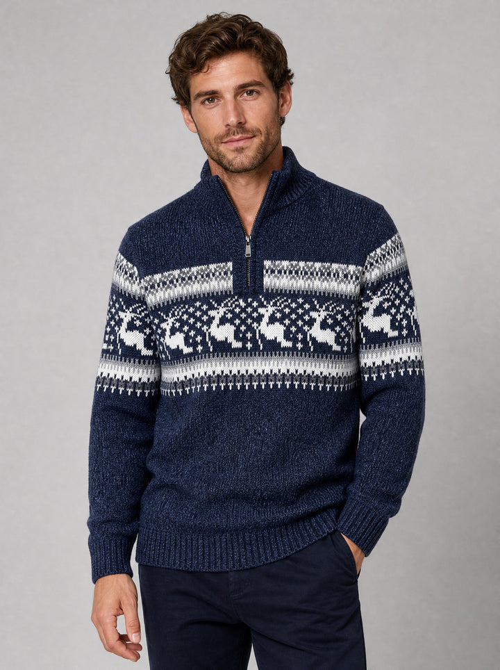 Men's Fair Isle Half-Zip Jumper in navy