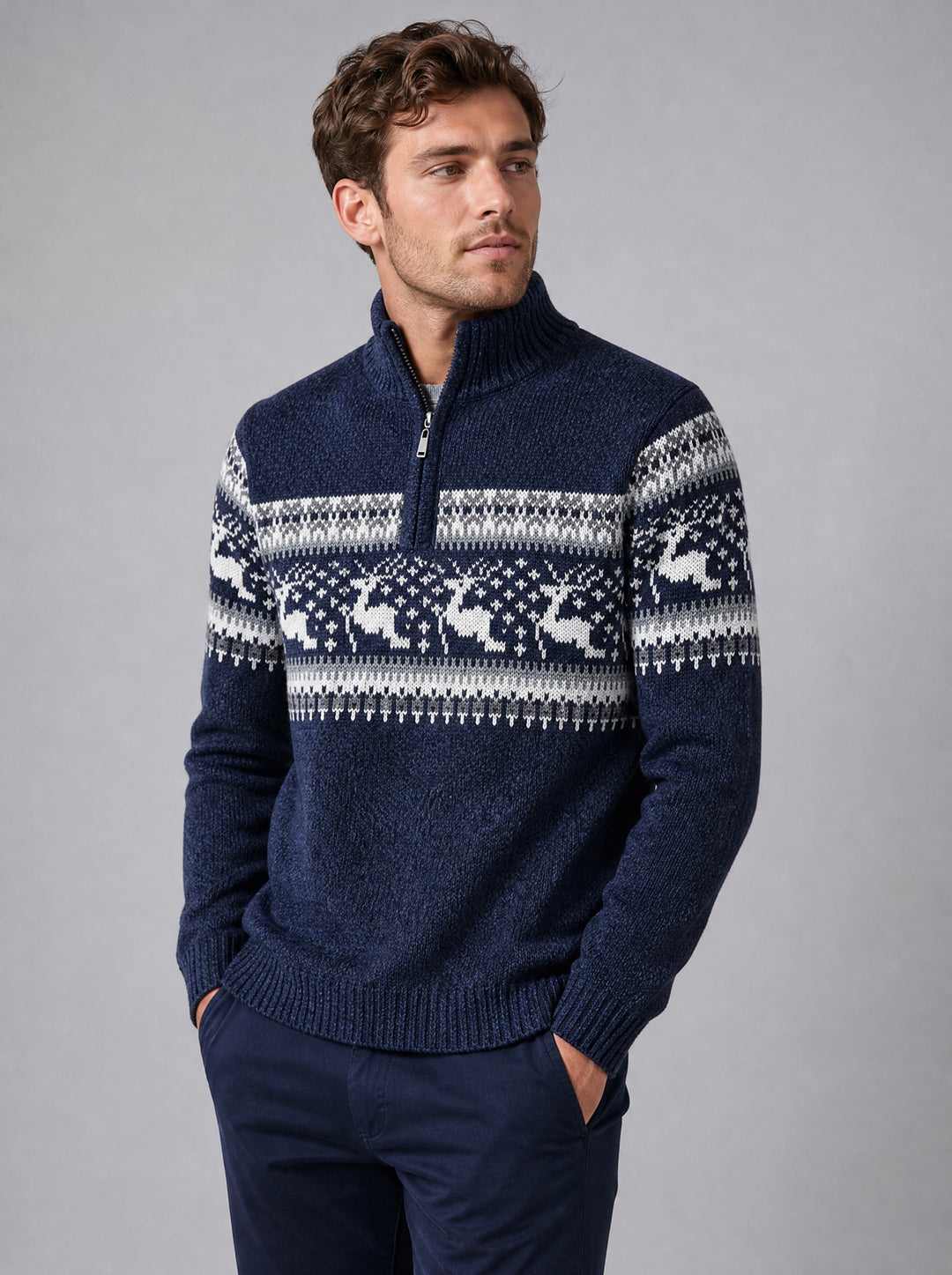 Men's Fair Isle Half-Zip Jumper in navy