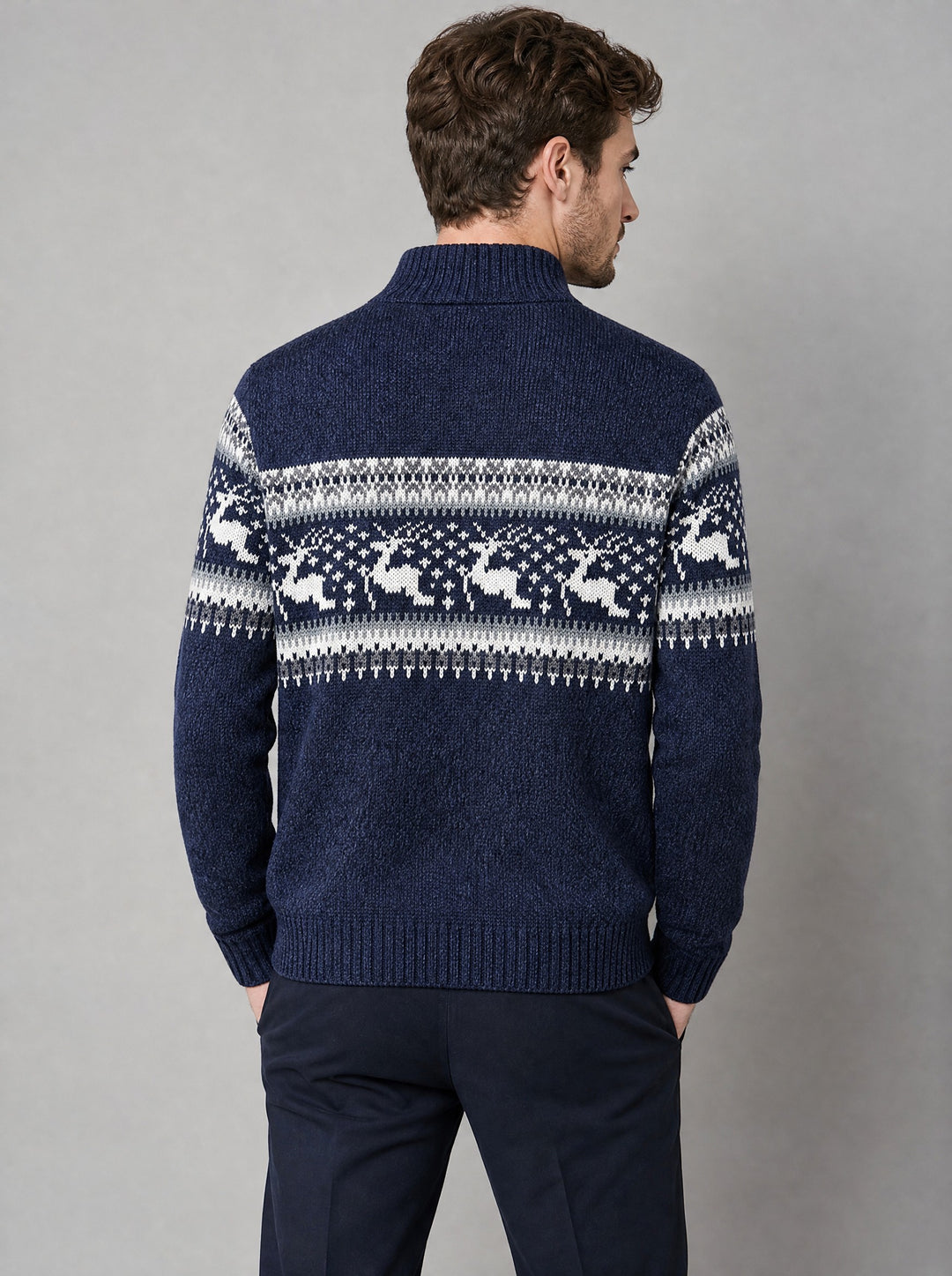 Men's Fair Isle Half-Zip Jumper in navy