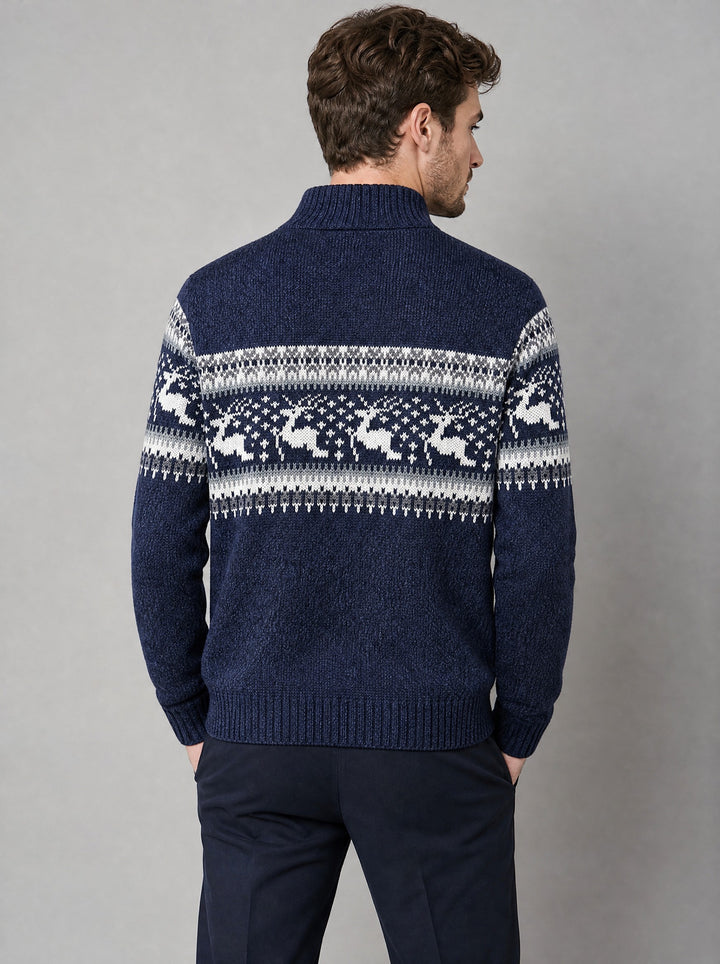 Men's Fair Isle Half-Zip Jumper in navy
