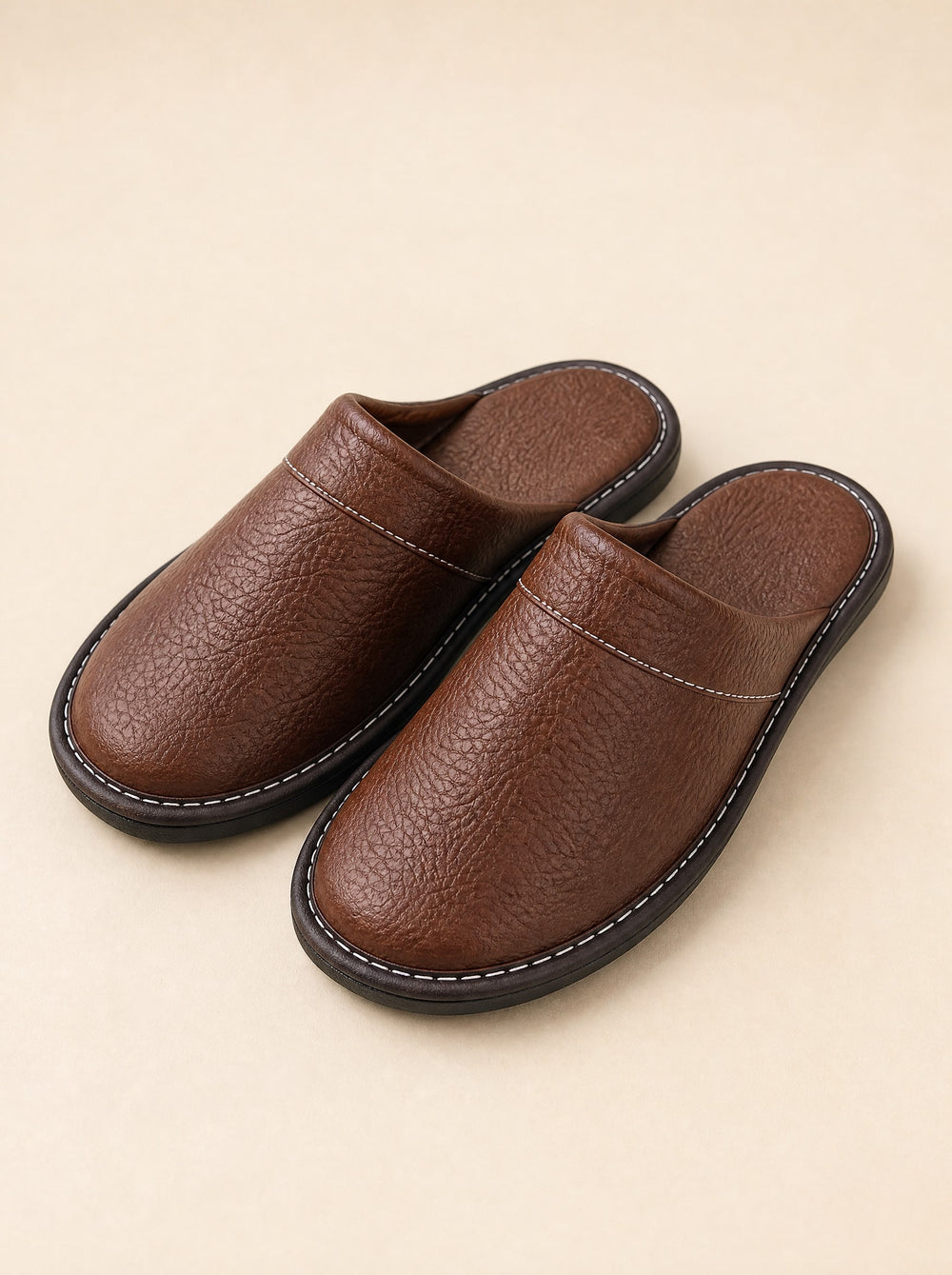 Men's Faux Leather House Slippers in brown