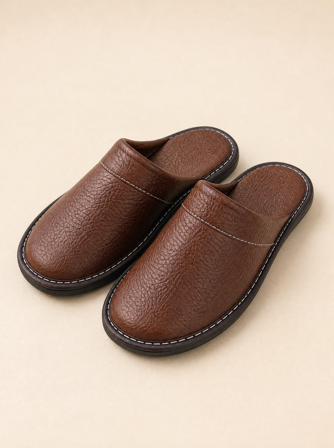 Men's Faux Leather House Slippers in brown
