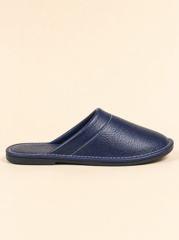 Men's Faux Leather House Slippers in dark blue