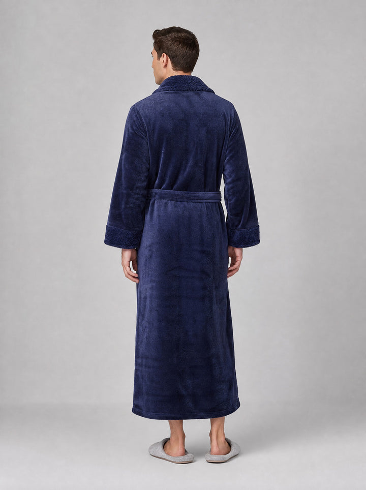 Men's Long Fleece Dressing Gown in navy