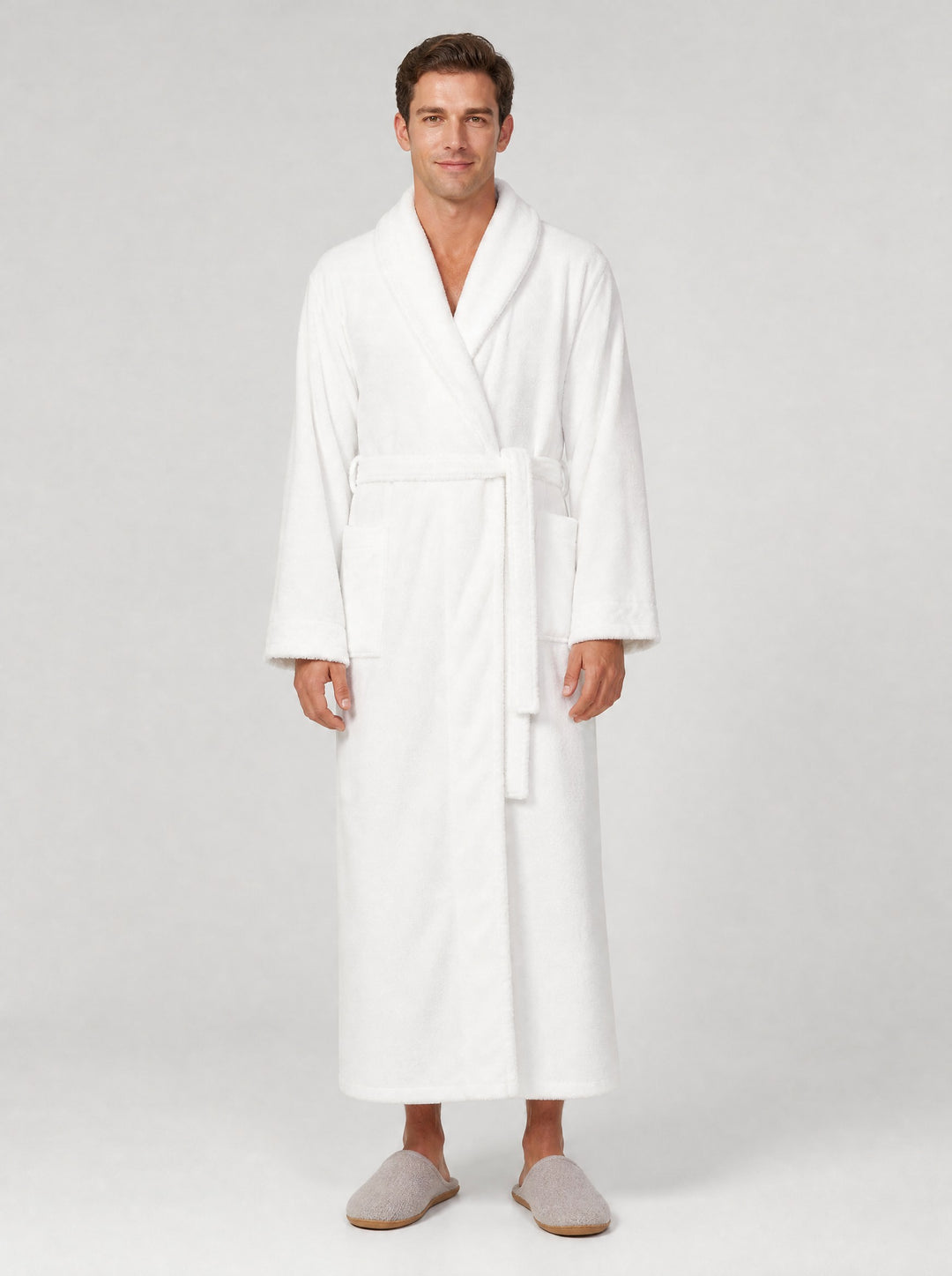 Men's Long Fleece Dressing Gown in white