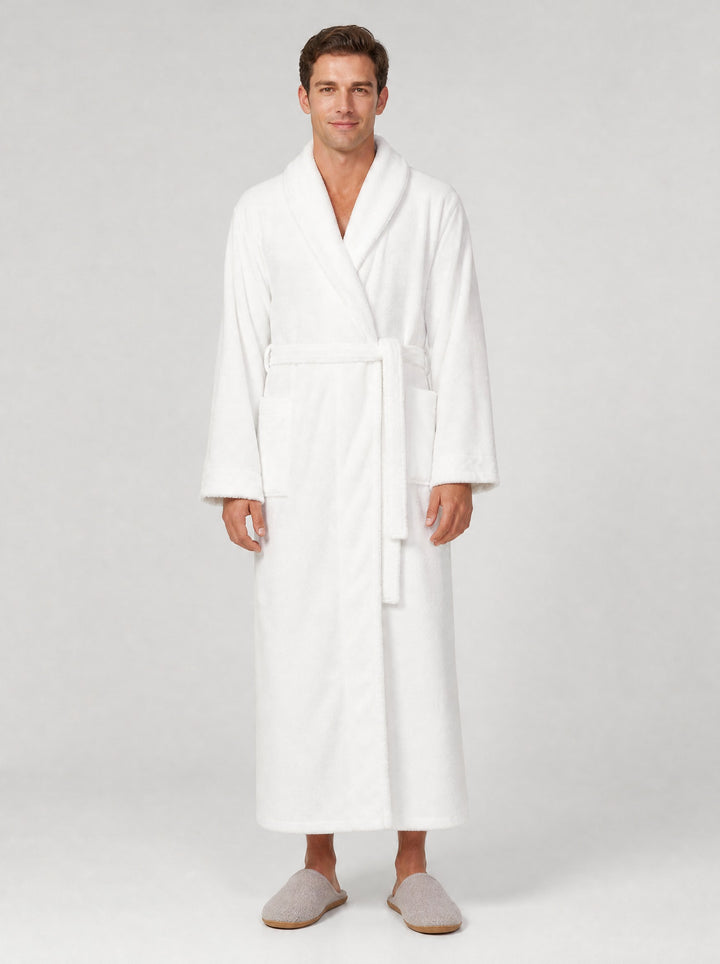 Men's Long Fleece Dressing Gown in white
